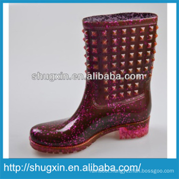 Shugxin Dark Red Household Women's High rubber rainboots Low Heel B-819